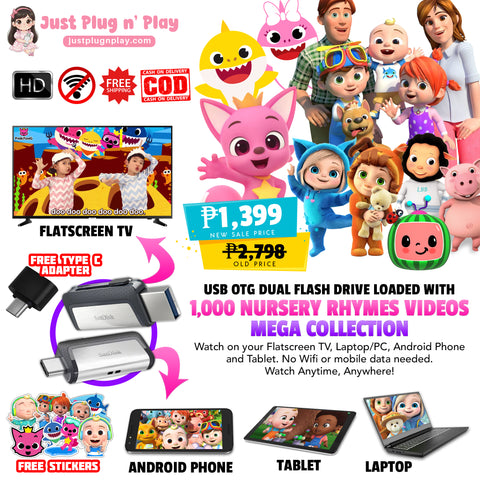 USB OTG Dual Flash Drive Loaded with 1,000 Popular Nursery Rhymes Videos Mega Collection