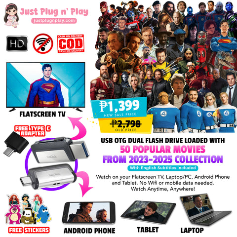 USB OTG Dual Flash Drive Loaded with 50 Popular Movies From 2023–2025 Collection